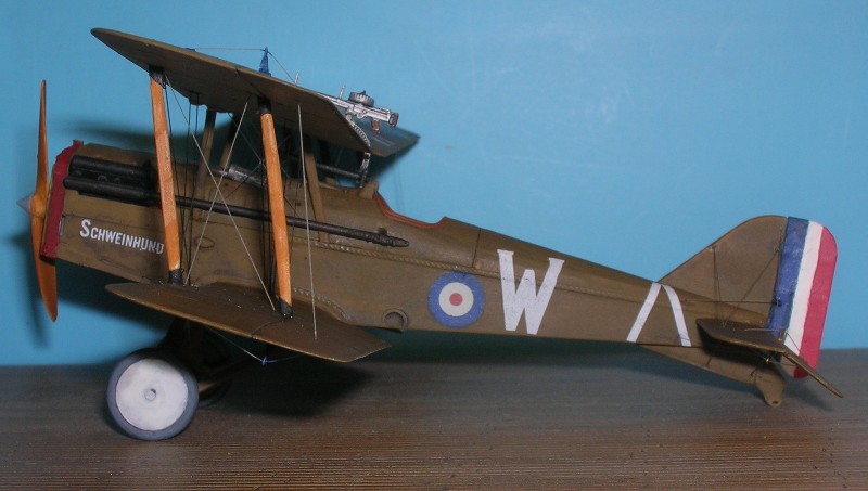 This is the Roden 1/48 SE5a  kit #416  marked as the machine C.1149 as flown by Capt. Grinnell-Milne while he served with and commanded RAF #56 Sqdn.  After hostilities he had his machine's fuselage painted red.  The name "Schweinhund" recalled the days when Grinnell-Milne was a POW in 1915.